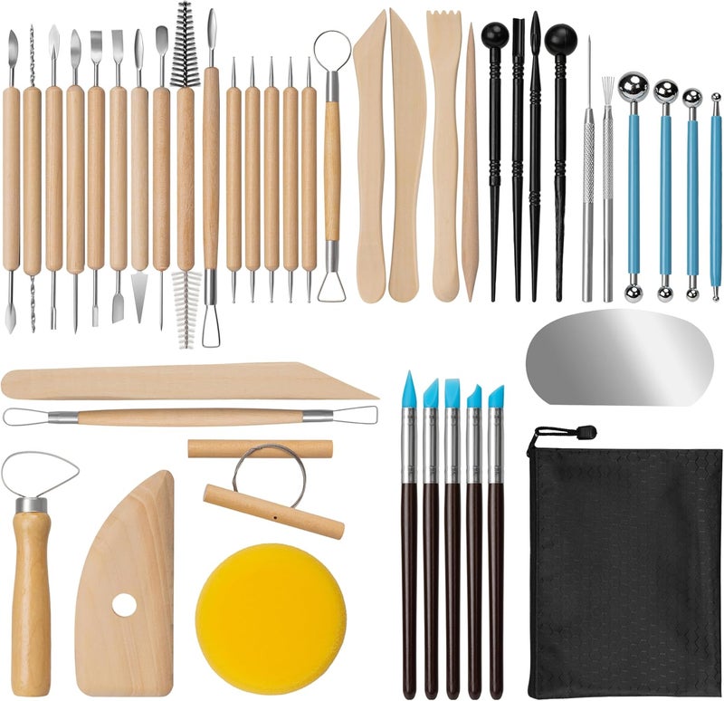 Amrules Clay Tools Kit, 43 PCS Pottery Tools, Practical Polymer Clay Sculpting Tools Kit, Air Dry Clay Tools Set for Beginner, Adults, Pottery Craft, Carving, Drawing, Molding, Modeling, Shaping - Image 1